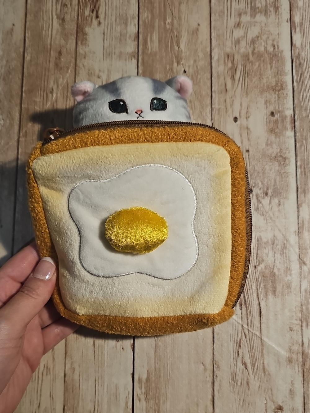Plush Cat Toast Coin Pouch in Cream and Yellow